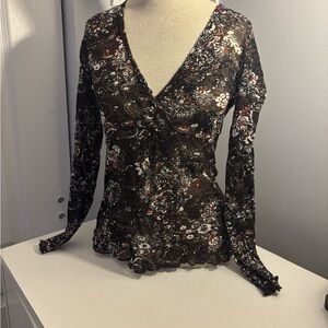 Floral V-Neck Long Sleeve Top — Brand: Street One — EU 36/US S